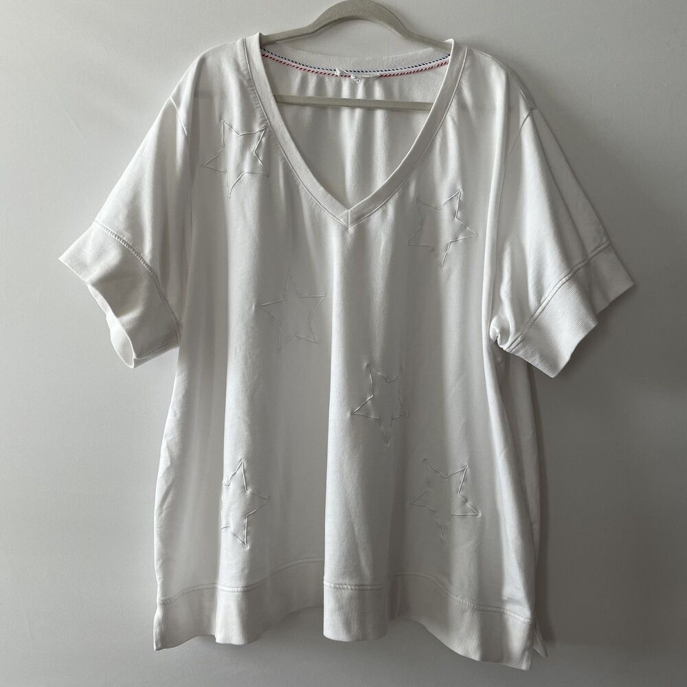 Jane + Delancey Sweatshirt Top V-Neck Short Sleeve Star White Women Sz 3X-(dmpv)